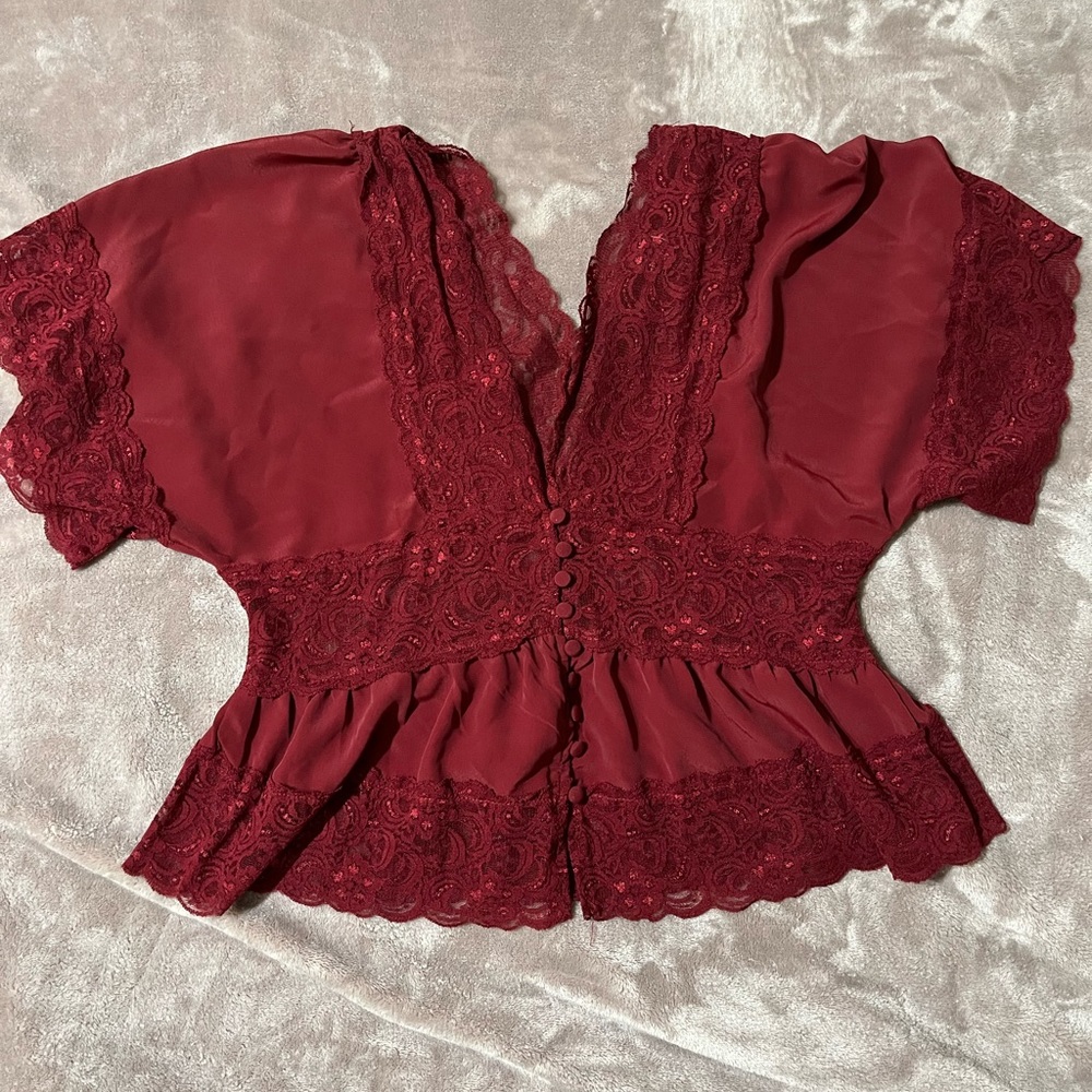 Red silk and lace crop top size small.